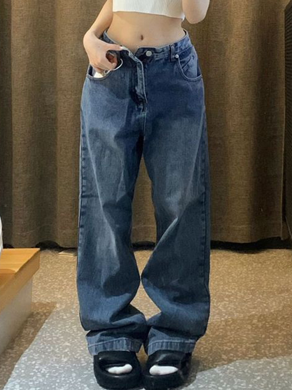 Vintage Blue Straight Boyfriend Jeans