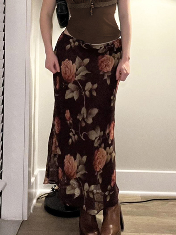 Gentle Floral Print Maxi Skirt