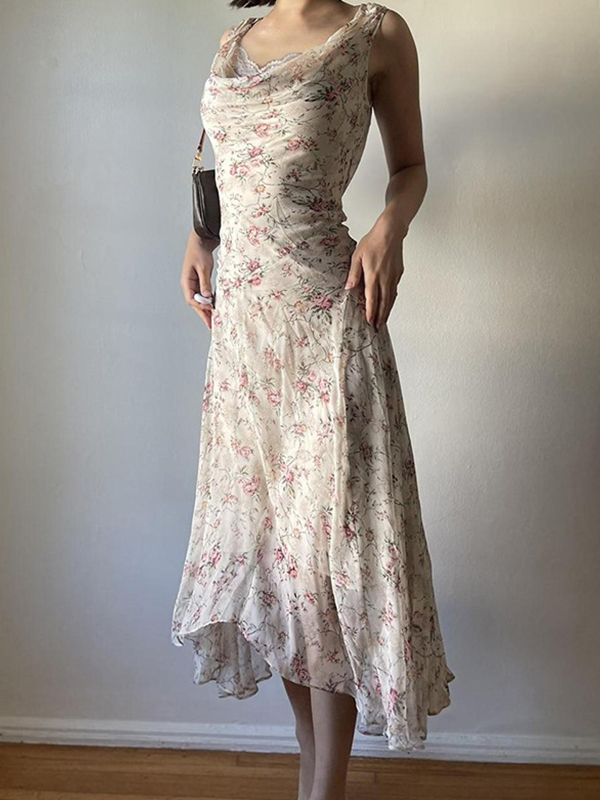 Floral Irregular Holiday Style Maxi Dress