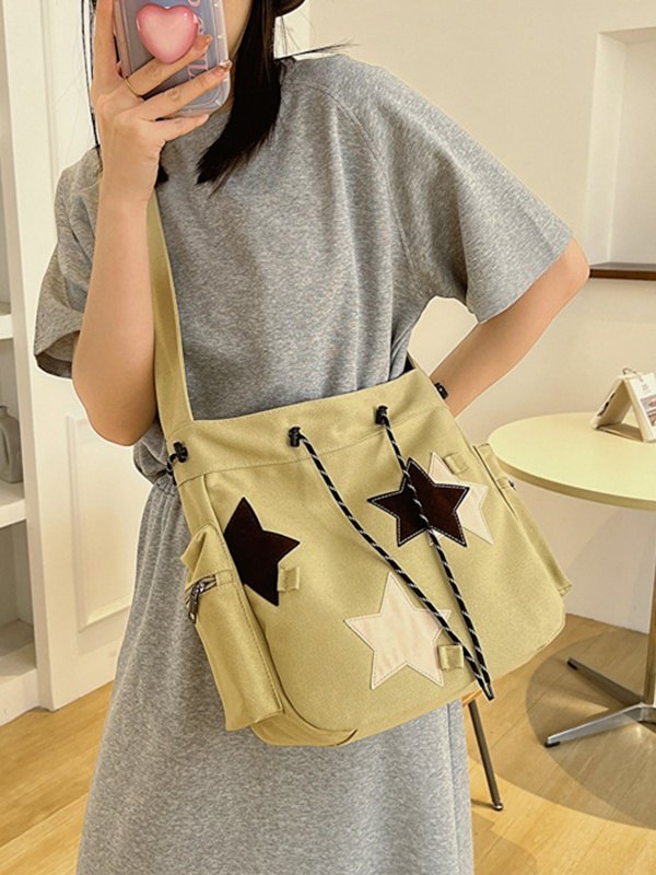 Contrasting Star Print Canvas Bag