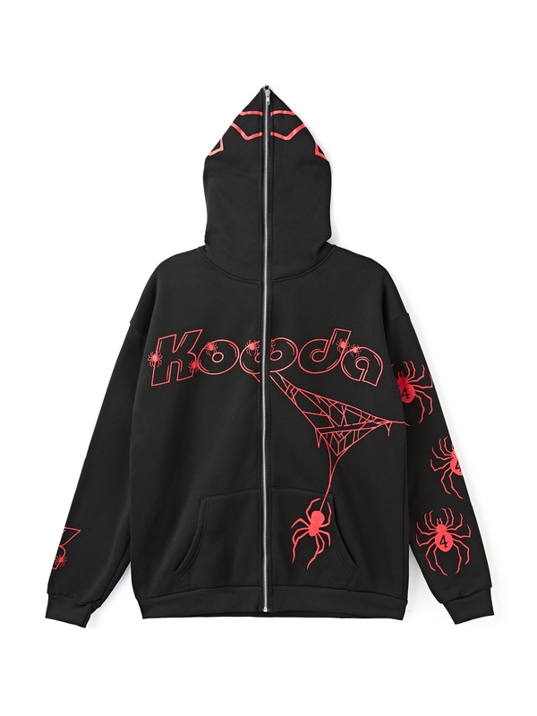 Men’s Contrast Color Spider Web Print Hoodie