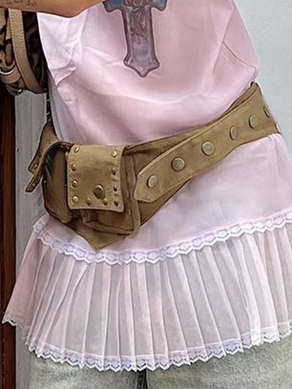 Vintage Brown Rivet Decor With Pocket Belt