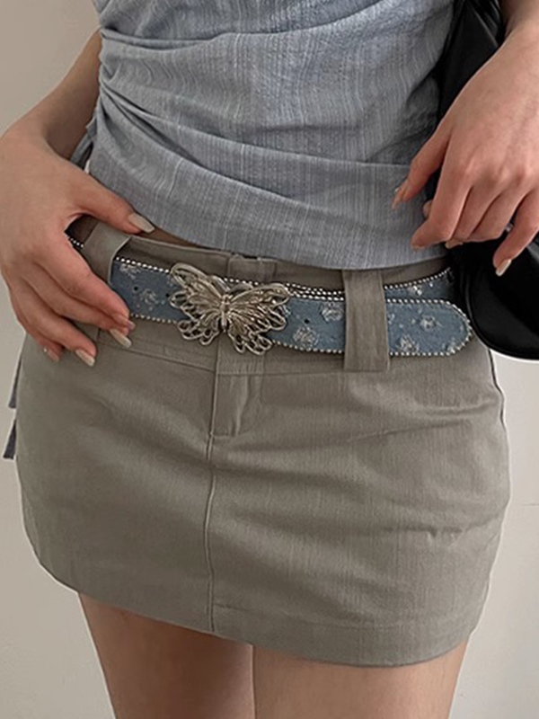Canvas Sequin Embellished Butterfly Buckle Belt