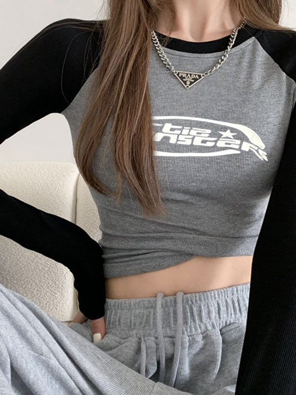 Letter Print Raglan Long Sleeve Tee