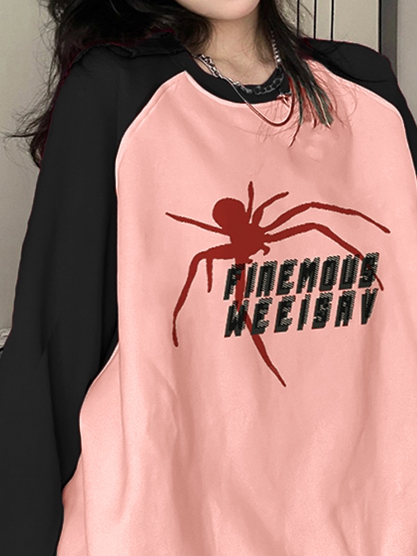 Contrast Color Spider Print Raglan Sweatshirt