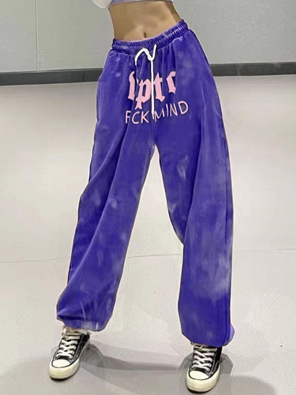 Hip Pop Purple Letter Print Bound Feet Sweatpants