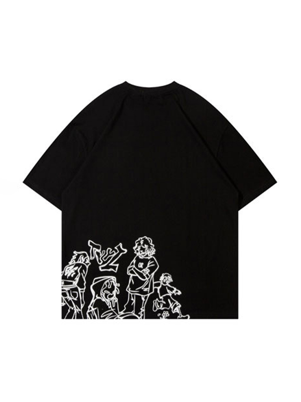 Street Character Graffiti Print Oversized Short Sleeve Tee