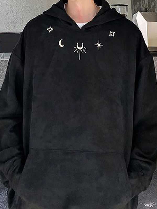 Men’s Suede Moon Star Embroidery Oversized Hoodie