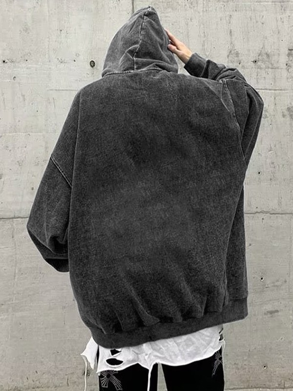 Men’s Distressed Skull Print Oversized Hoodie