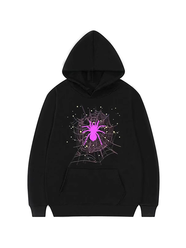 Contrast Color Spider Print Oversized Hoodie