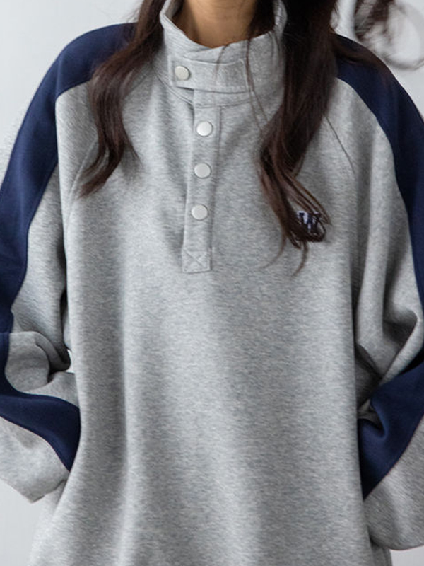 Contrast Color Splice Collar Neck Sweatshirt