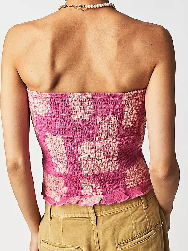 Random Floral Print Peplum Bandeau Top