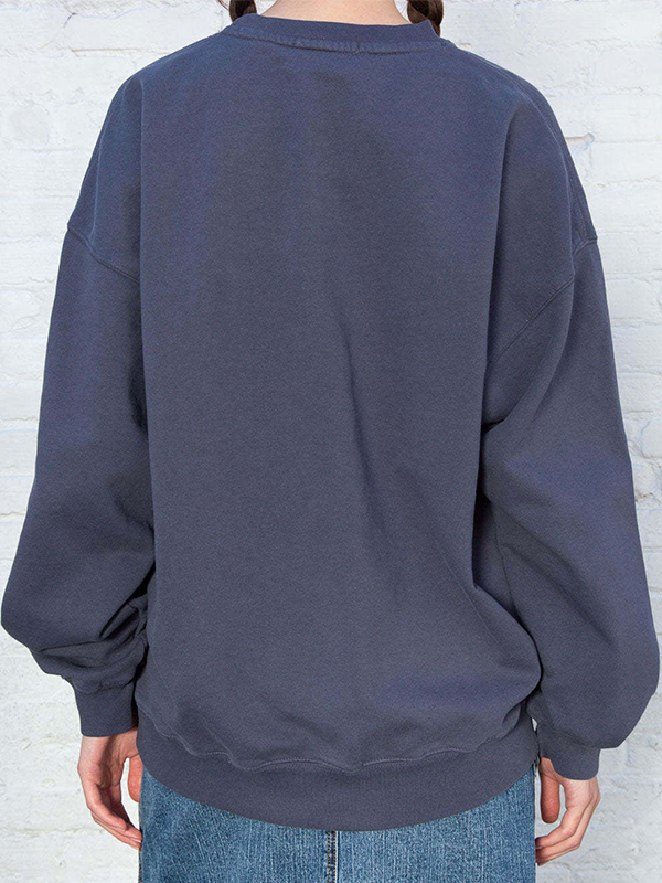 Solid Crew Neck Pullover Sweatshirt