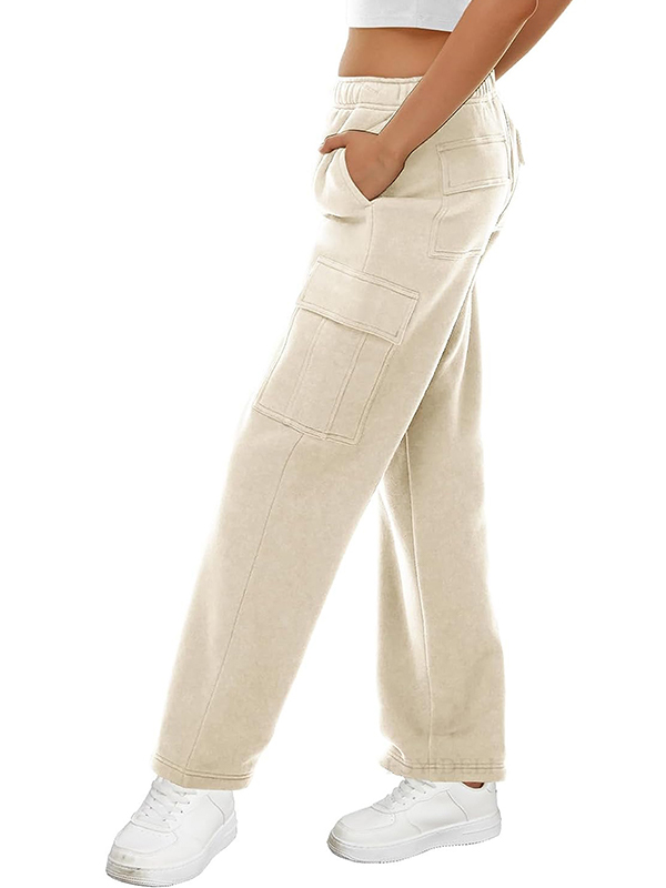 Solid Multi Pocket Elastic Waist Sweatpants