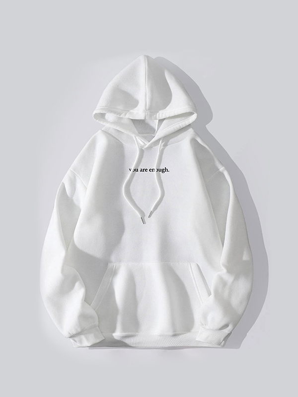 Letter Print Kangaroo Pocket Drawstring Oversized Hoodie
