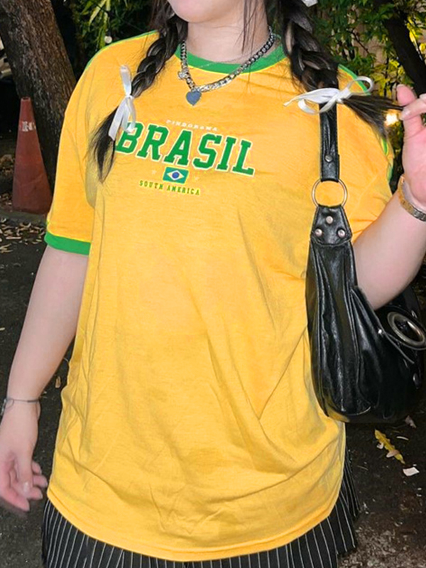 Contrast Letter Print Oversized Short Sleeve Tee