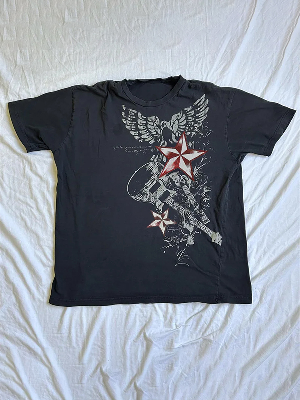 Star Graphic Print Oversized Short Sleeve Tee