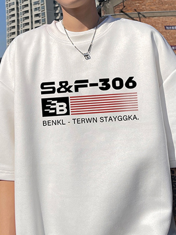 Men’s Striped Letters Oversized Short Sleeve Tee