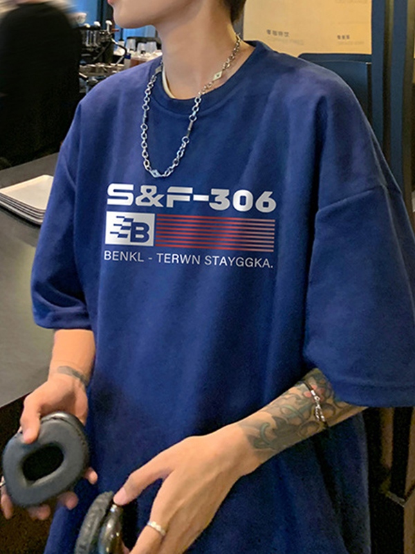 Men’s Striped Letters Oversized Short Sleeve Tee