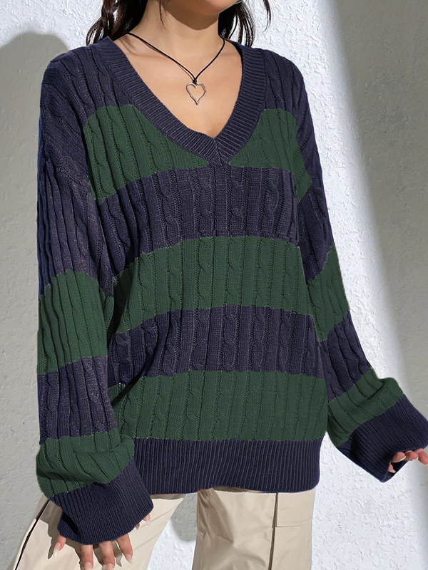 Casual Stripe Print Oversized Long Sleeve Sweaters