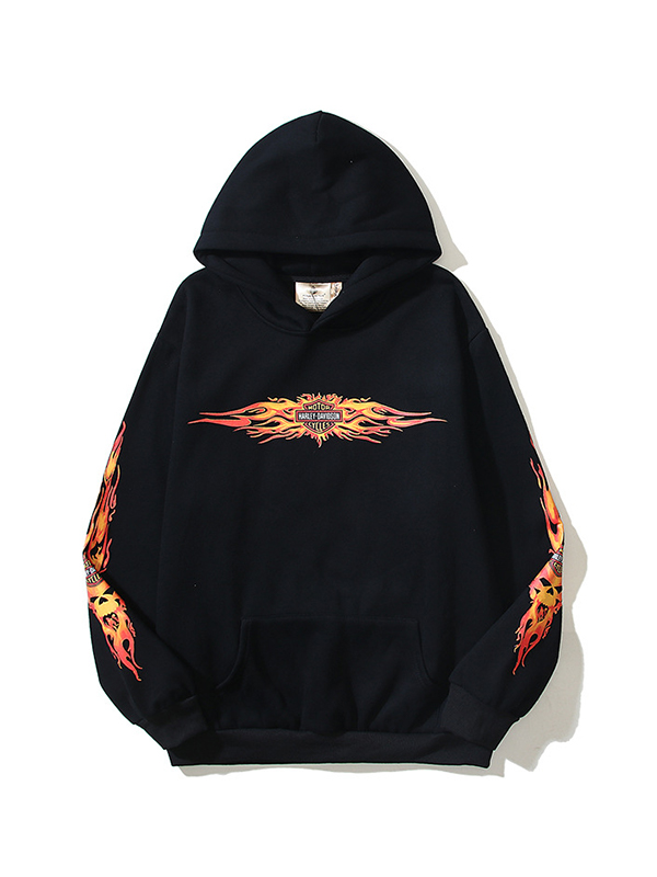 Men’s Street Plus Velvet Print Oversized Long Sleeve Hoodie