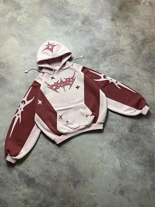 Contrast Color Lettering Oversized Long Sleeve Hoodie