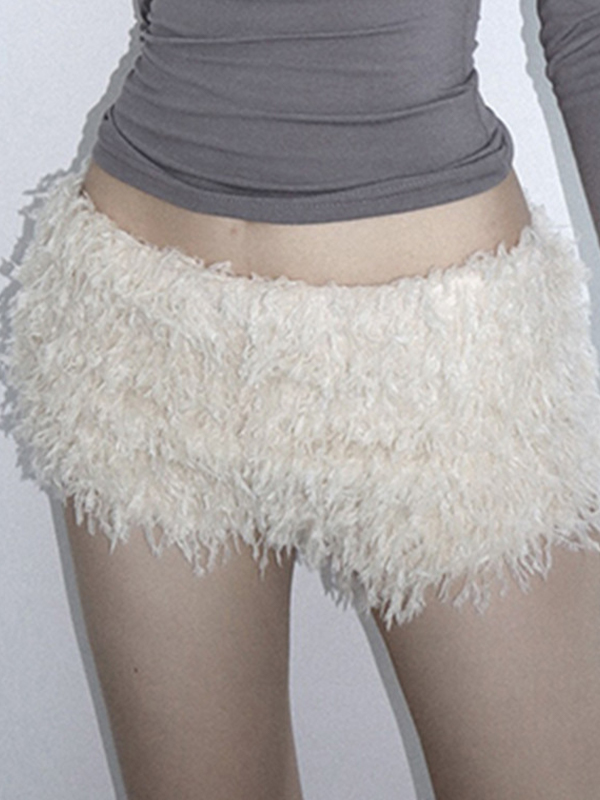 Solid Color Furry Shorts
