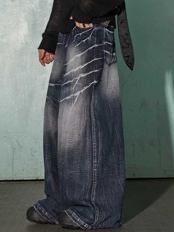 Men’s Lightning Tie Dye Loose Jeans