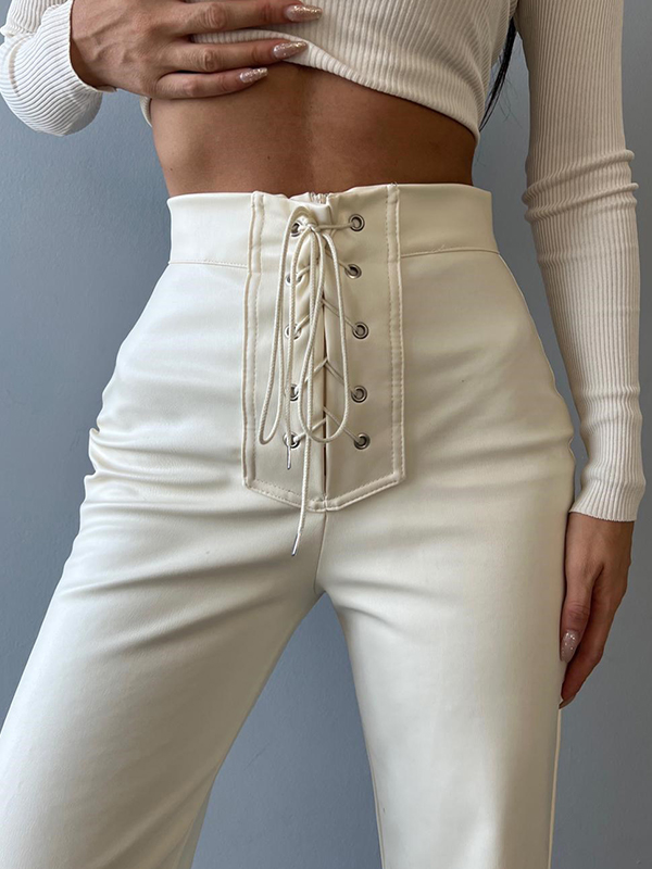 Solid Color Leather Pants