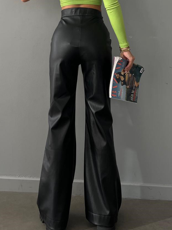 Solid Color Leather Pants