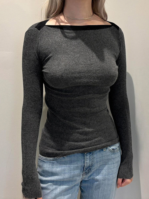 Clashing One Shoulder Long Sleeve Knits