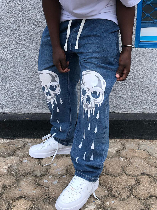Men’s Skull Print Loose Jeans