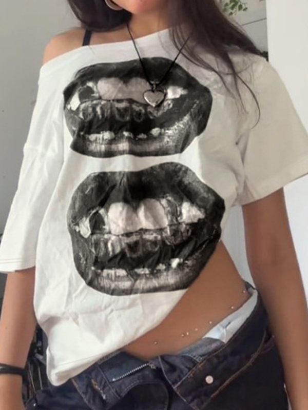 Lips Print Oversized Short Sleeve Tee