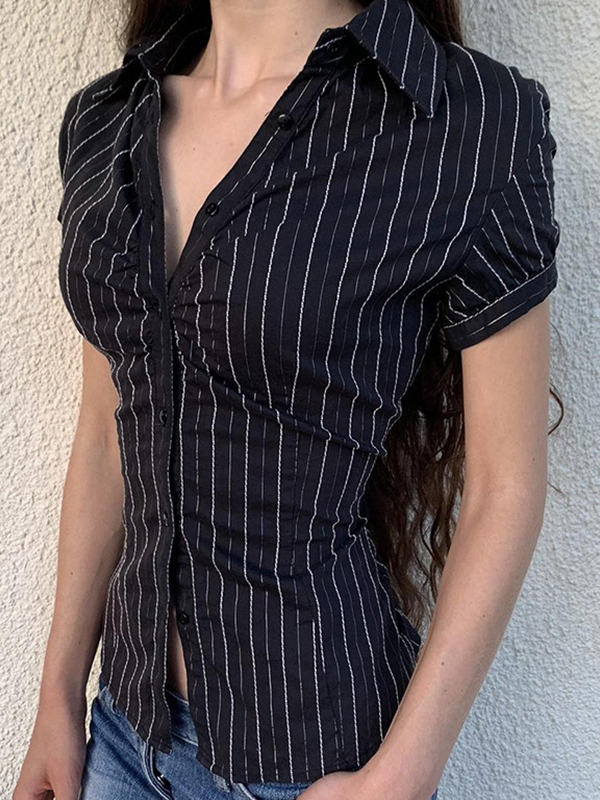 Vintage Striped Short Sleeves Shirts