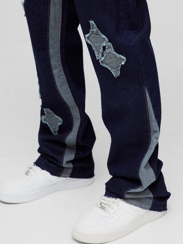 Men’s Colour Block Print Loose Jeans