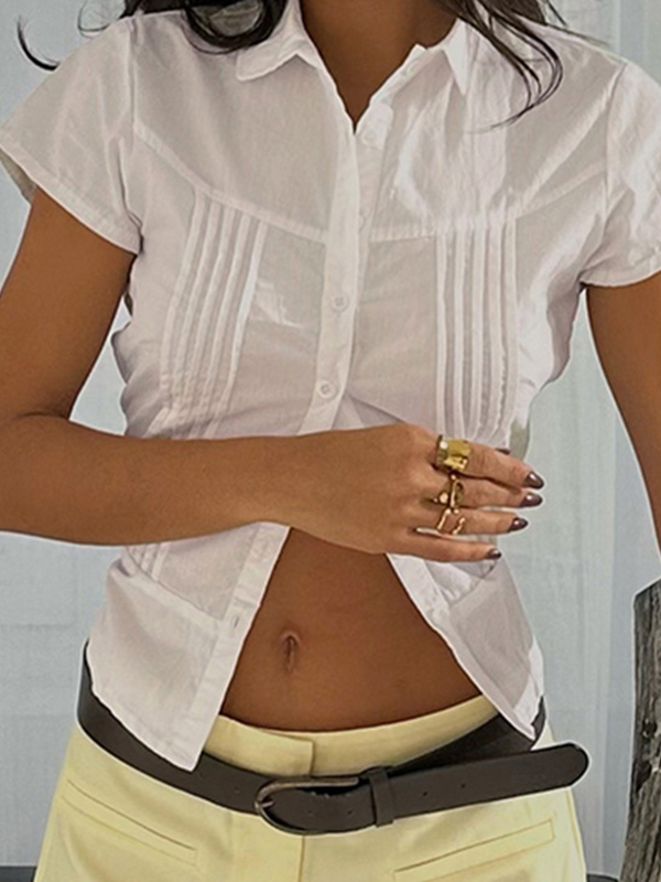 Ruffled Lapel Short Sleeves Shirts