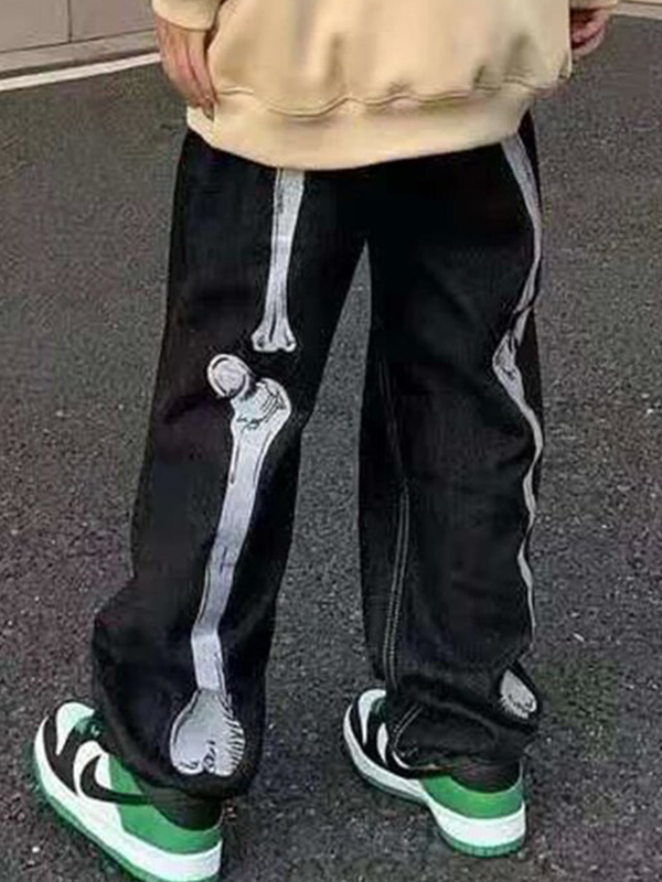 Men’s Skull Print Loose Jeans