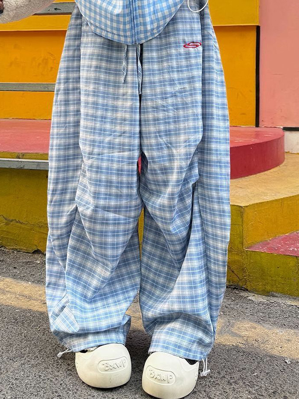 Plaid Print Wide Leg Pants
