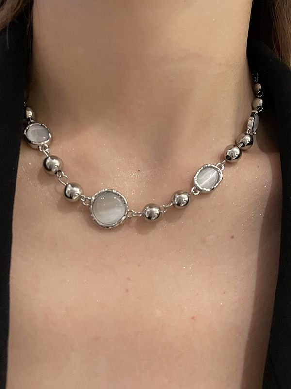 Grunge Faux Gem Decor Beads Necklace