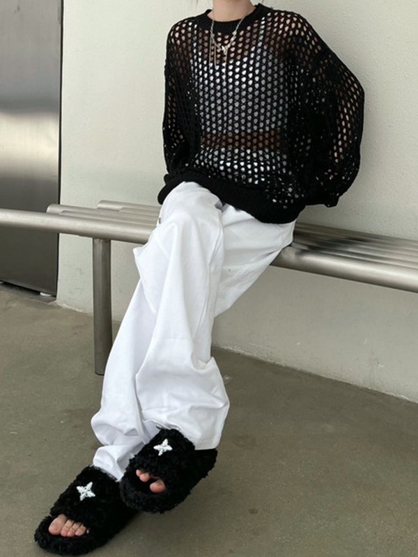 Oversized Crochet Open Knit Top