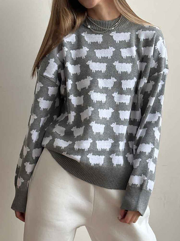 Alpaca print crew neck sweater