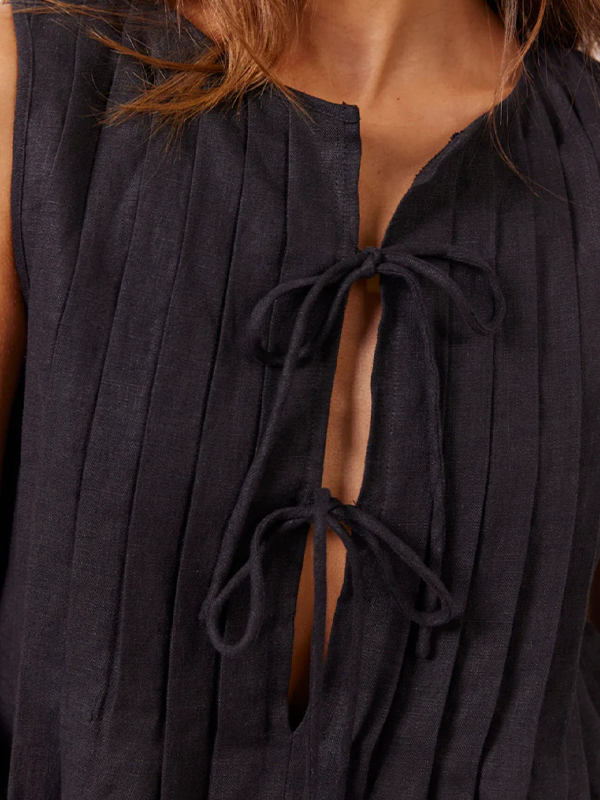 Tie strap cotton and linen vest