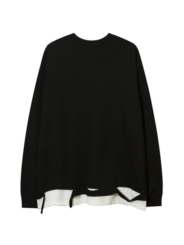Fake Two Piece Hole Design Chain Loose Dark Print Sweatshirt