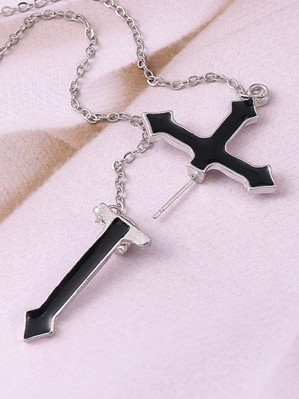 Chain Embellished Cross Pendant Stud Earring