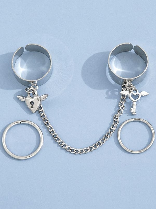 Heart Key Pendant Cuff Ring Set