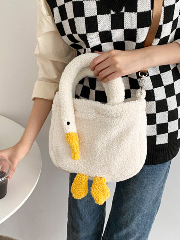 Goose Pattern Fleece Crossbody HandBag