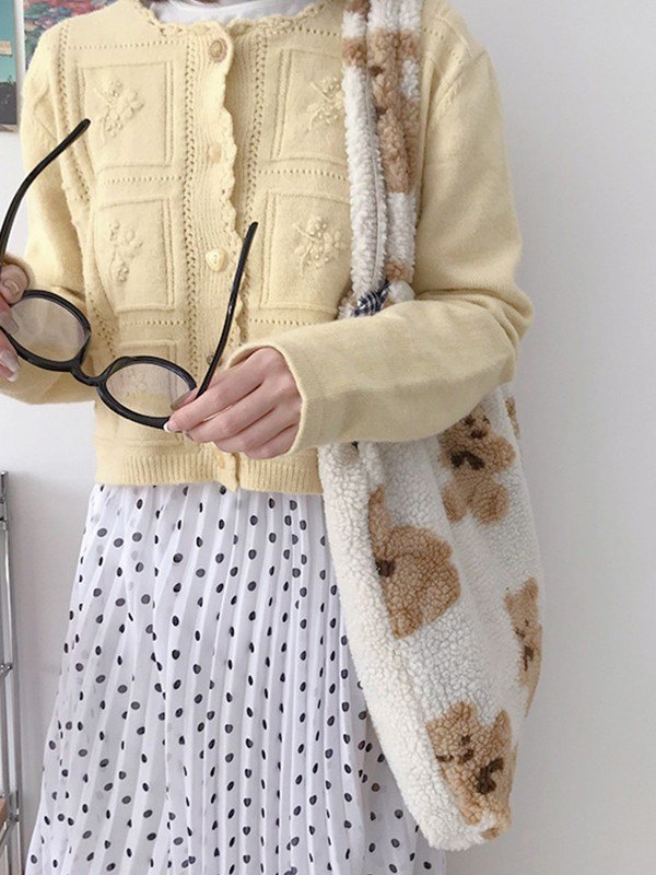 Bear Pattern Fleece Shoulder Bag
