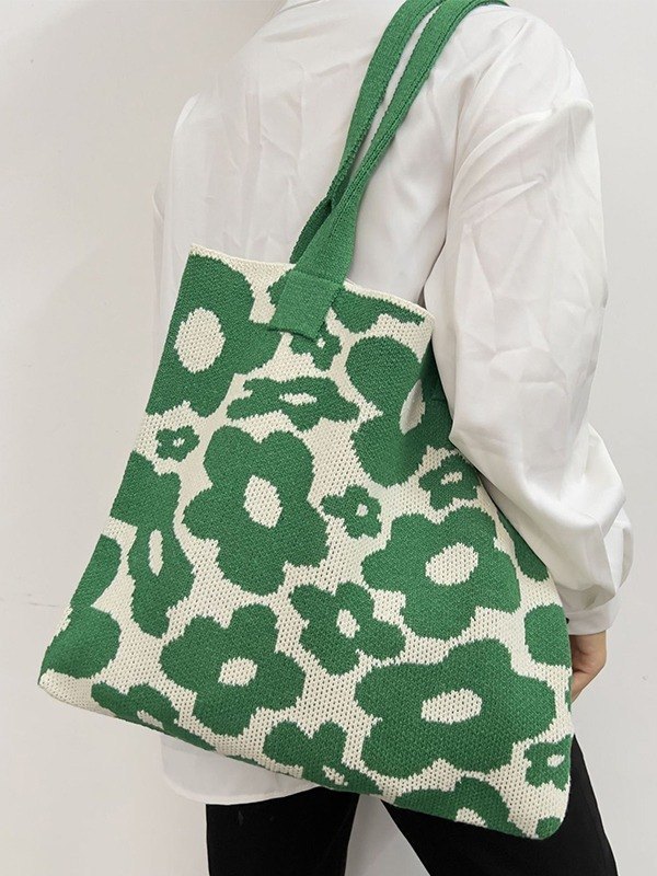 Floral Jacquard Knitted Tote Bag