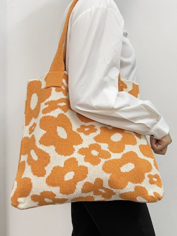 Floral Jacquard Knitted Tote Bag