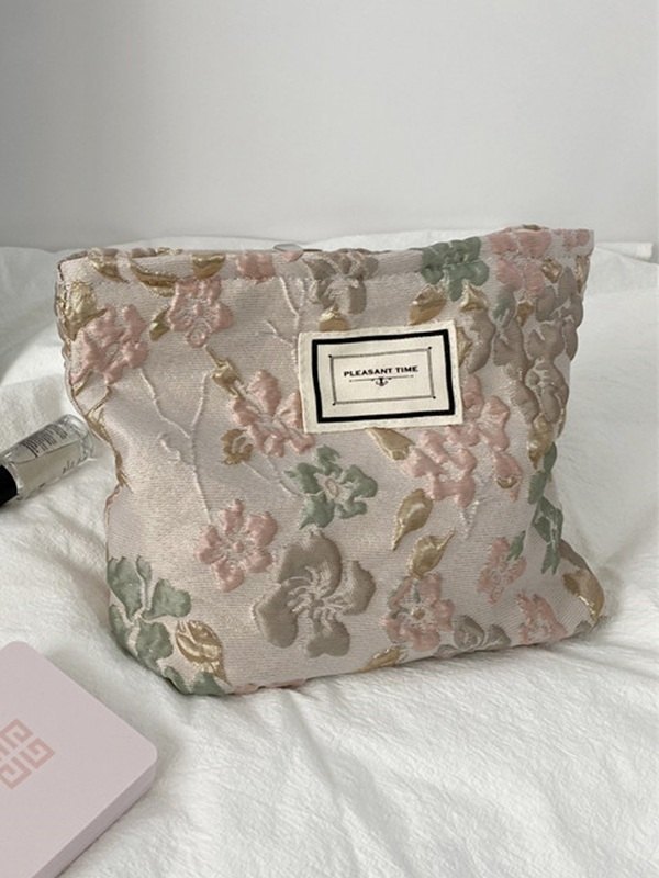 Vintage Embossed Floral Makeup Bag